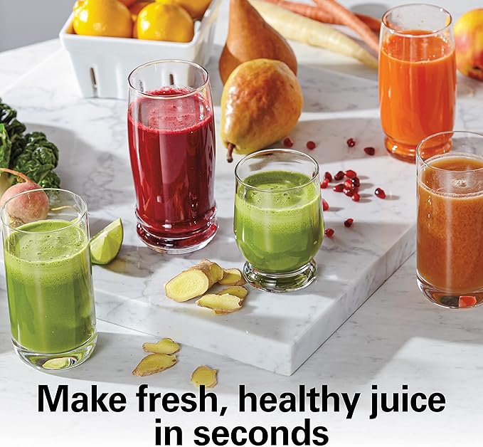 Hamilton Beach Juicer Machine, Centrifugal Extractor, Big Mouth 3" Feed Chute, Easy Clean, 2-Speeds, 40 oz. BPA Free Pitcher, 850 Watt Motor, Silver (67850)