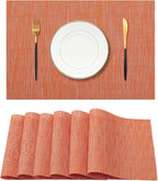 Leetaltree Orange Placemats Set of 6 - Heat Resistant Non-Slip Place mats for Dining Table, Washable Durable PVC Vinyl Woven Table Mats（Orange, 6）
