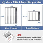 JASIWAY Over The Sink Dish Drying Rack for Kitchen, Expandable (12.8"-23.8" D x 15.5" W) Roll Up Dish Drainer with The Function of Fordable, Rust Proof, Large Sink Cover with Removable Utensil Holder