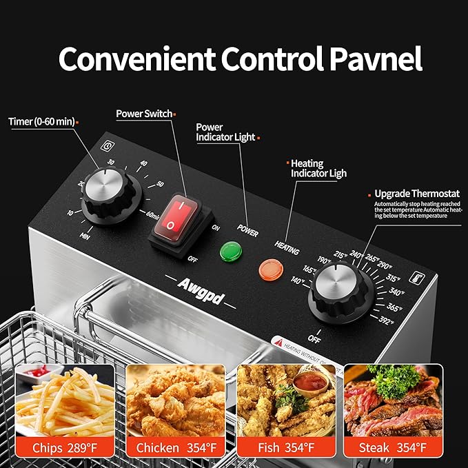 Commercial Deep Fryer, Dual Tank 3400W Electric Countertop Fryer with Basket, 2 x 10L/10.6QT Double Stainless Steel Oil Fryer with Drain, Time & Temp Control, for Kitchen Restaurant Use