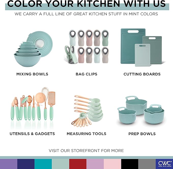 COOK WITH COLOR Prep Bowls with Lids- Wide and Deep Nesting Plastic Small Mixing Bowl Set with Lids, 12 Piece Set - Deep Bowls, Mint