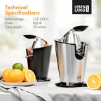 LEBENLANG Stainless Steel Electric Orange Juicer 600W I Incl. Stainless Steel Cone & BPA-Free | Electric Juicer Citrus Press Fruit Press I High Juice Yield for Oranges & Lemons