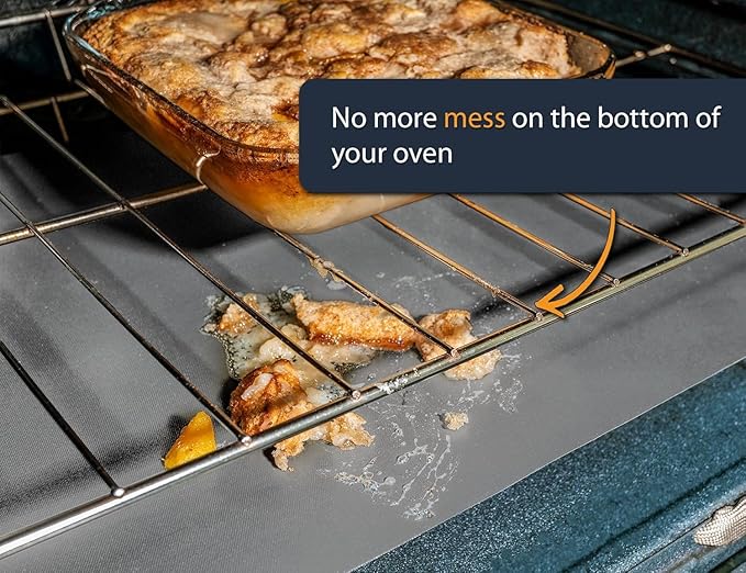 Oven Liners for Bottom of Oven - 4 Pack Large Heavy Duty Mats, 17”x25” Non-Stick Reusable Liner for Electric, Gas, Toasters, Grills - BPA & PFOA Free Kitchen Accessory to Keep It Clean (Silver)
