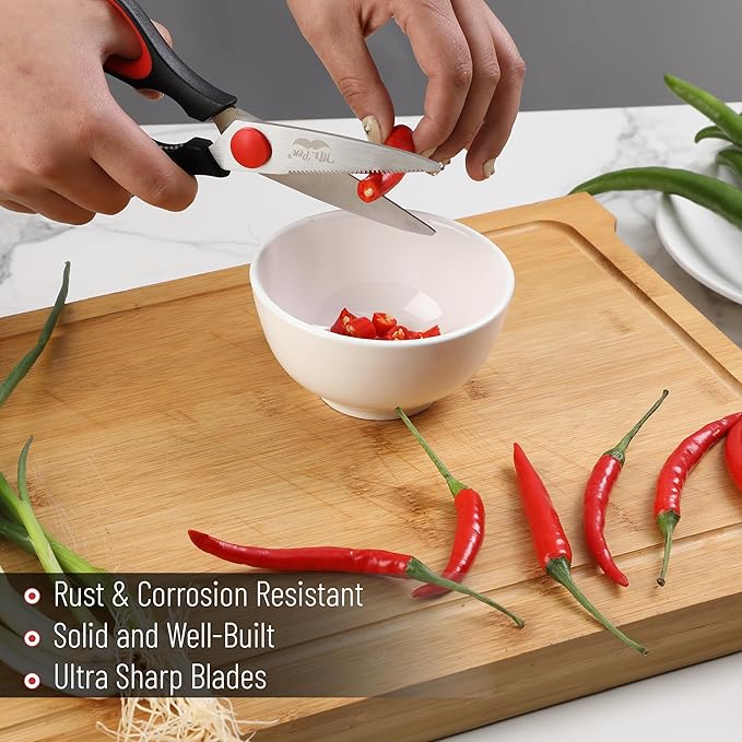 Mr. Pen- All Purpose Kitchen Shears with Protective Sheath, 8 Inch, Dishwasher Safe, Stainless Steel Food Scissors with Micro-Serrated Blades, Durable Utility Kitchen Shears, Black & Red
