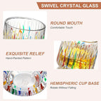 Rotatable Old Fashioned Glass, 275ml/10oz Crystal Whiskey Glass Set of 4, Wood Coaster, Thickening, Used as Rum Glass, Cocktail Cup, Coffee Cup, Milk Cup to Relax and Reduce Stress, Christmas gifts
