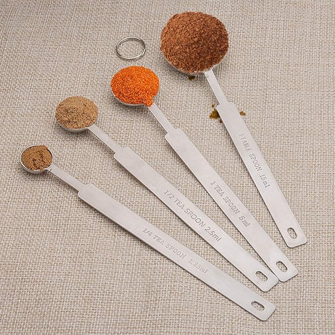 7 Inches Long Handle Measuring Spoons Set, Premium Stainless Steel Metal Spoon, Tablespoon & Teaspoon & Coffee Scoop, for Accurate Measure Liquid or Dry Ingredients, for Cooking Baking