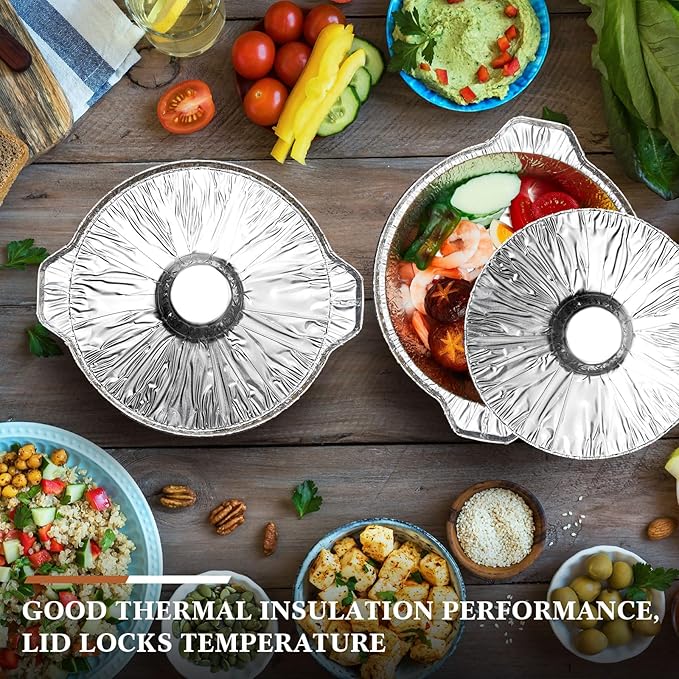 24 Pcs Disposable Aluminum Pot with Lid Round Foil Pans Disposable Cookware Food Container for Vacation Trips Camping Baking Heating Cooking (74.4 oz)