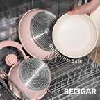 BECIGAR 8PCS Ceramic Cookware,Nonstick Ceramic Pan, Removable Handle Pots and Pans Set, Stackable Pan Set, Nonstick Pots and Pans Set Non Stick pot(Pink)