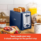 BELLA 2 Slice Toaster with Auto Shut Off - Extra Wide Slots & Removable Crumb Tray and Cancel, Defrost & Reheat Function - Toast Bread, Bagel & Waffle, Blue