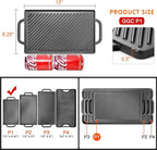 GGC Cast Iron Reversible Grill Griddle，Double Sided Grill Pan Perfect for Gas Grills and Stove Tops, 13 x 8.25 Rectangular Baking Flat and Ribbed Griddle Plate