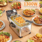 3L Deep Fryer with Basket, 1300W Small Deep Fryers for Home Use, Fryer Pot with Temperature Control, View Window Lid,Stainless Steel Body Electric Deep Fryer Pot for Restaurant