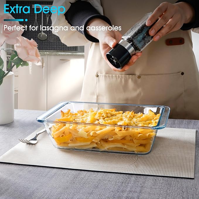 NUTRIUPS 2.4QT Rectangular Deep Glass Baking Dish, Glass Baking Pan for Oven, Clear Bakeware Deep Casserole Dish(2.4QT)