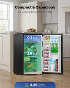 Upstreman 3.2 Cu.Ft Mini Fridge with Freezer, Single Door Compact Refrigerator, Adjustable Thermostat, Small Refrigerator for Dorm, Bedroom, Office, Black-BR321