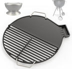 SafBbcue Cast Iron Griddle & Grate for Weber 22" Kettle Charcoal Grill Accessories, Foldable Cooking Grate & Griddle for Cuisinart CHA-830 Cleanburn Fire Pit Cook Top, Outdoor Campfire BBQ Parts