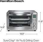 Hamilton Beach 6-in-1 Sure Crisp Air Fryer Toaster Oven Combo & Electric Indoor Grill, 450 F Searing Temp, Bake, Broil, Toast and Pizza Function, .88 cu. ft., 6 Slice Capacity, Stainless Steel (31395)