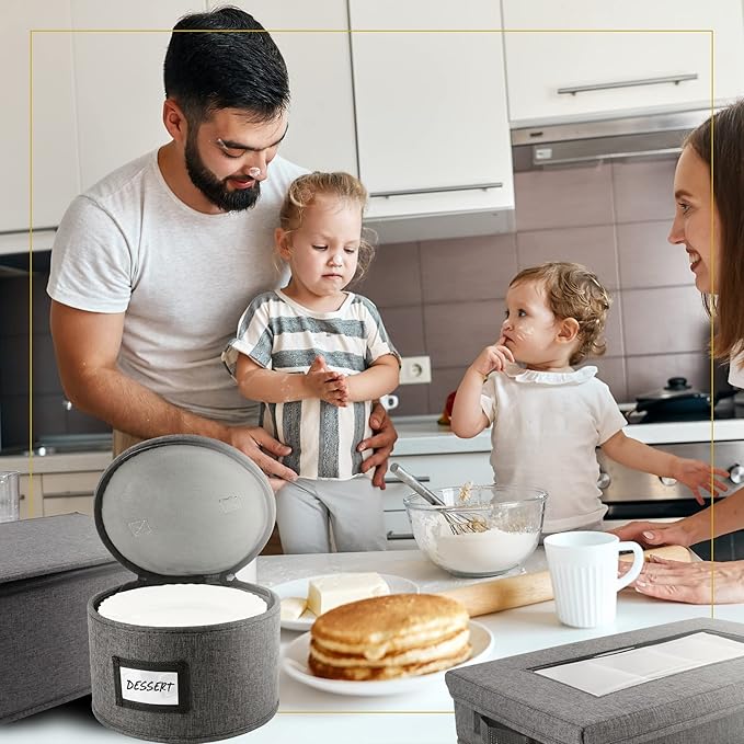 HOMELUX THEORY 5pcs Hard Shell China Storage Containers, Mug Storage Box & Plate Storage Containers, Heavy Duty Dinnerware and Coffee Cup Storage Box with Lid for Packing Dinner Plates and Glassware