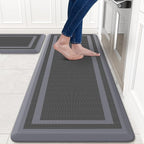 KitchenClouds [2 PCS] Kitchen Rugs Cushioned Anti-Fatigue Kitchen Mats for Floor Waterproof Kitchen Rug Set Non-Slip Comfort Standing Mat for Office, Sink, Laundry 17.3"×29"+17.3"×47", Grey