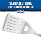 Kingsford Stainless Steel BBQ Grill Spatula, Wide Metal Blade for Confident Flips, Beveled Edge for Easy Slide Under Burgers and Fish, Comfortable Red and Black Grip, Hanging Loop