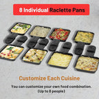 VNIMTI Raclette Table Grill, Electric Indoor Korean Barbecue Grill, Portable BBQ Tabletop Griddle, 2 in 1 Reversible Non-stick Plate, 1300W Fast Heating Crepe Maker with 8 Square Raclette Cheese Pans