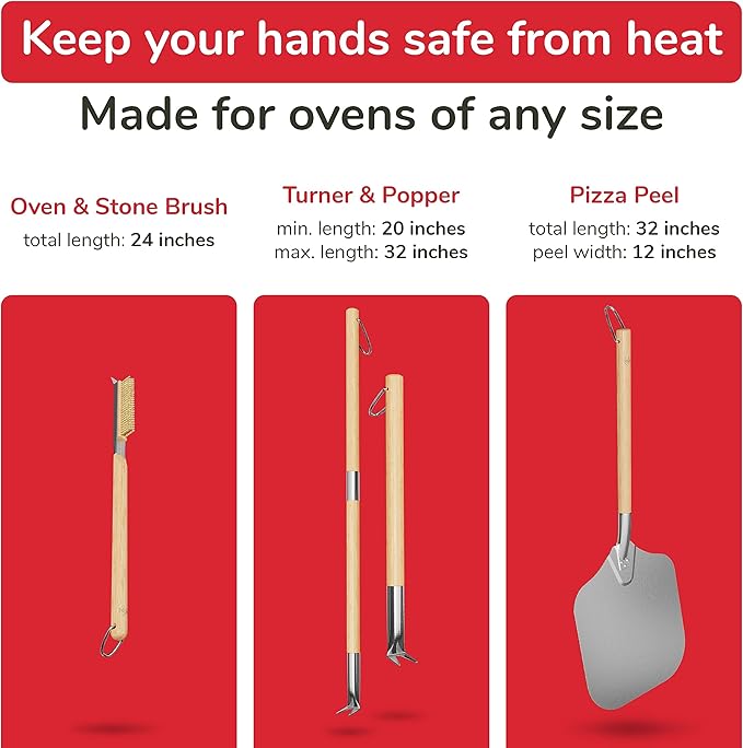 Senwosa Pizza Oven Accessories Set - 3 Piece Pizza Making Kit with Pizza Peel, Pizza Oven & Stone Brush with Scraper, Turning Fork & Bubble Popper - Tools for Indoor Outdoor Brick Wood Gas Ovens