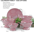 Reston Lloyd, 1 Quart Powder Coated Steel Kitchen Strainer Basket for draining Pasta, Vegetable and Fruit, Chrome Handles and Wide Stable Base, Pink