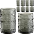 ZMOWIPDL Vintage Hobnail Drinking Glasses Set of 8,Grey 12 oz & 15oz Highball Glass Cups, Kitchen Drinkware Glassware,Embossed Water Tumbler,for Beer,Cocktail,Whiskey,Juice and Various Mixed Drinks