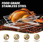 Adjustable Chicken Roasting Rack,Non-Stick Roasting and Cooling Rack, Stainless Steel Foldable Roasting Rack,V-Shaped Stand for Turkey Chicken Includes basting Brush (Silver)