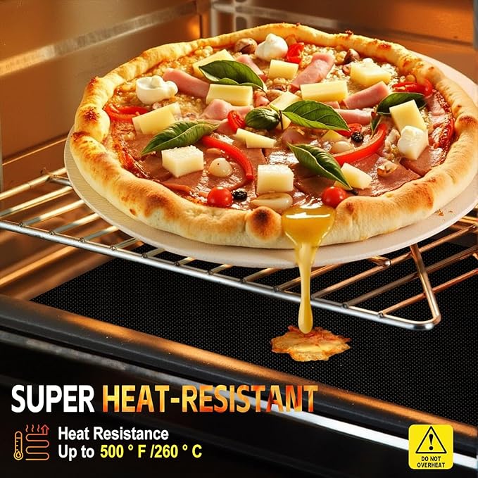 2 Pack Oven Liners for Bottom of Oven, 17"x25" Heavy Duty Non-Stick Oven Liner Mat, Reusable Heat Resistant Grill & Baking Mat, BPA/PFOA Free Roaster Liners, Fits Electric, Gas, Toaster Ovens (Black)