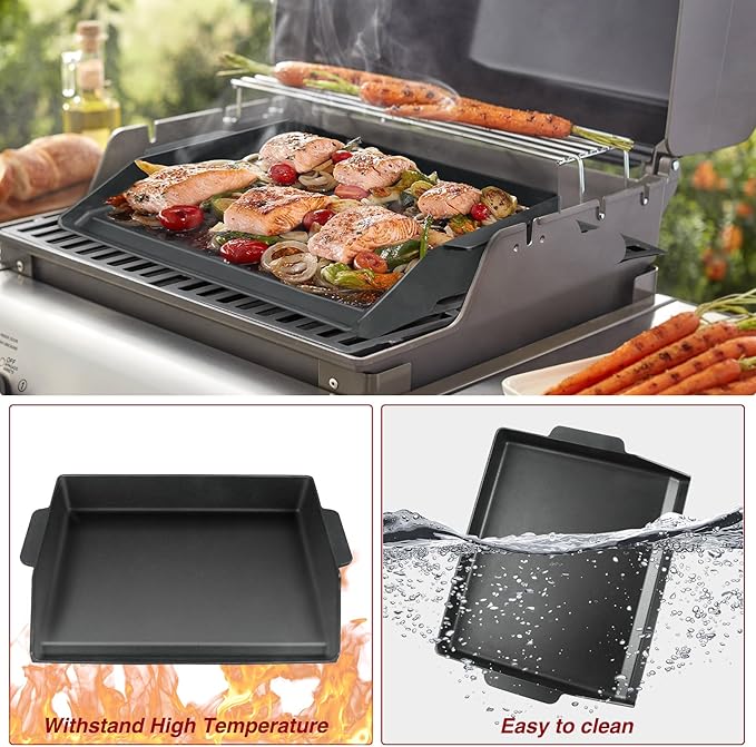 17" x 13" Cast Iron Griddle, Universal Stove Top Griddle Gas Grill Griddle Insert for Charbroil Nexgrill Parts Charcoal Cooking Plate Outdoor Camping Tailgating Teppanyaki BBQ Accessory