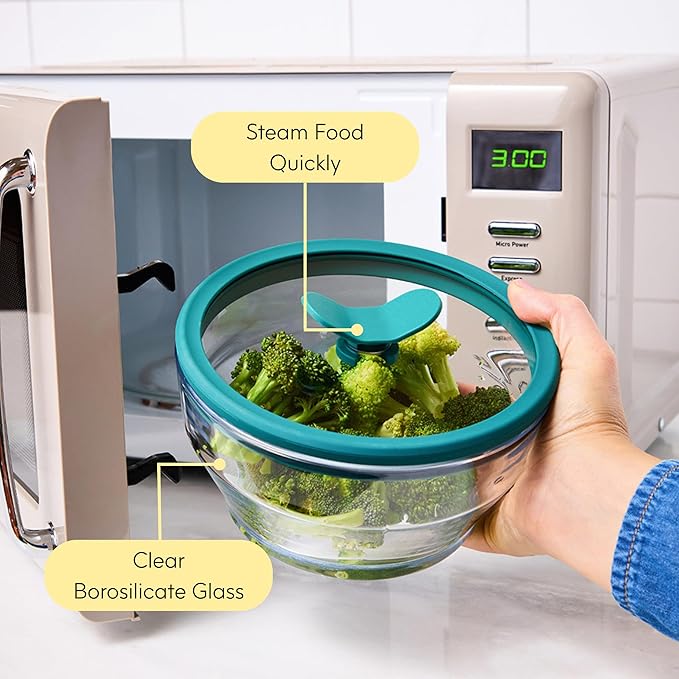 Anyday 2-Pack (4-Cup Deep) Glass Food Storage with Glass Lids | Plastic-Free Meal Prep & Microwave Cookware | Stackable Airtight Storage Container with Vented Lid for Microwave-Safe Reheating