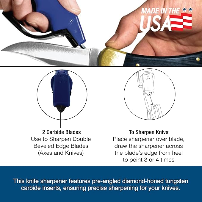 ACCUSHARP Knife Sharpener, Portable and Easy to Use, Hones and Sharpens Cleavers, Kitchen, and Serrated Knives, Sharpens Double Beveled Edge Knives