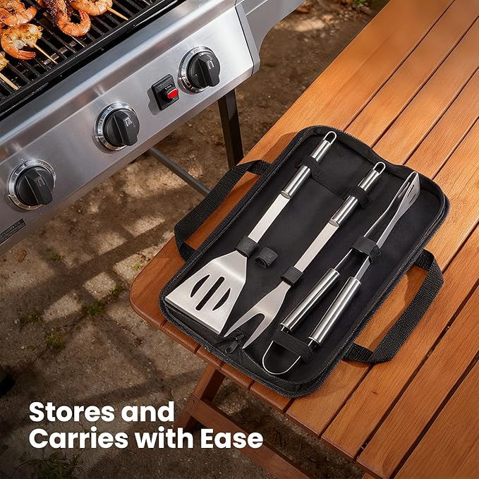 Grilling Accessories Tool Kit 4-Piece, Stainless Steel Barbeque Grilling Tools Set for Men with Carry Bag for Outdoor Grilling BBQ Tools Kit