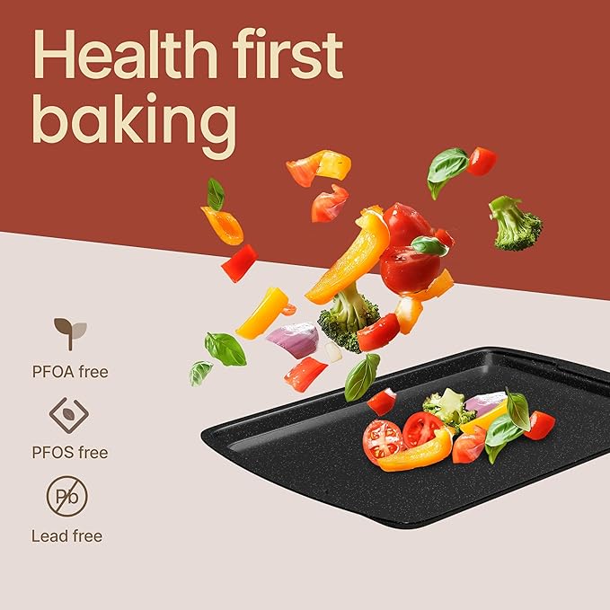 Gray Marble 10-Piece Bakeware Sets, Nonstick Carbon Steel Baking Sheet & Pans, Stackable Space-Saving Bakeware, Dishwasher Safe, Stain-resistant, PFOAPFOSPTFE Free, Oven Safe Up To 450°F (230°C)