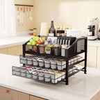 Homsorout Coffee Bar Organizer - Coffee Station for Countertop, Metal and Wood K Cup holder Storage Basket for Syrup, Cups, Stirrer, Condiment, Tea Organizer, Black