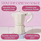 Paris Hilton Stovetop Espresso and Coffee Maker, Italian & Cuban Style Coffee Pot with Iconic Heart Knob, Perfect for Rich Aromatic Espresso, Makes up to 6 Espresso Cups, Cream