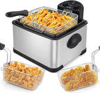 Secura 4 Liters / 17-Cup Stainless-Steel 1700-Watt Electric Deep Fryer with Timer Free Extra Odor Filter, Triple Basket, 4.5 Quarts, Silver