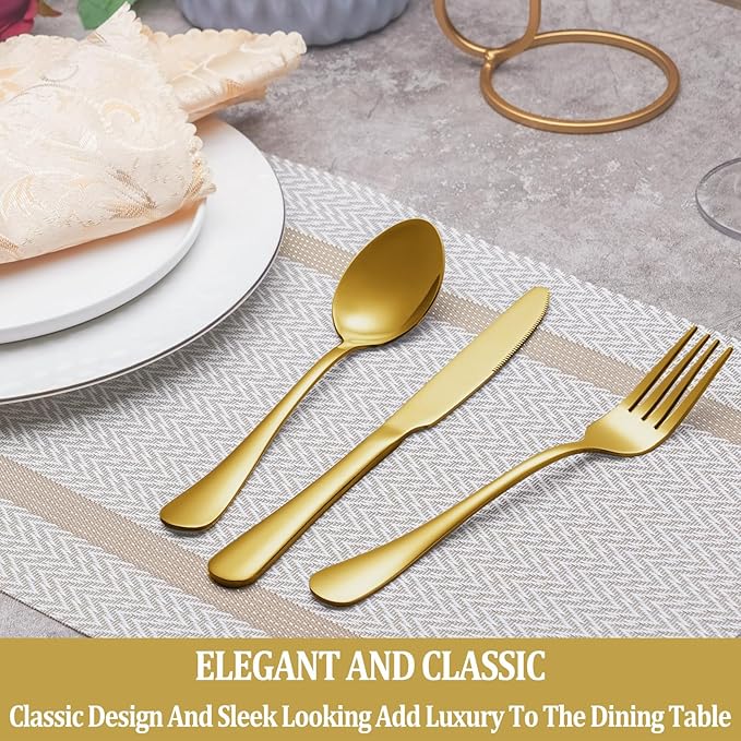 40 Pcs Gold Silverware Set Service for 8, Premium Stainless Steel Flatware Set, Cutlery Utensil Set, Durable Home Kitchen Eating Tableware Set, Include Fork Knife Spoon Set, Dishwasher Safe
