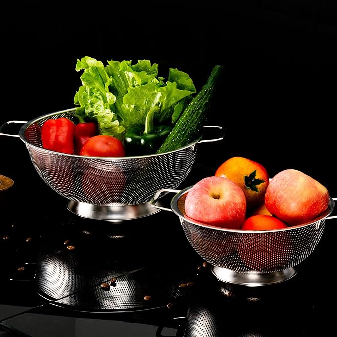 Gulex Colander Stainless Steel 3-Quart, Strainer for Kitchen Food, Dishwasher Safe