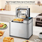 KBS Pro 710W 2LB Bread Maker, Stainless Steel 17-in-1 Smart Bread Machine with Healthy Ceramic Pan, Automatic Nut Dispenser, Tempered Glass Touch Panel, 3 Crust Colors, 15H Timer& Keep-Warm, Recipes