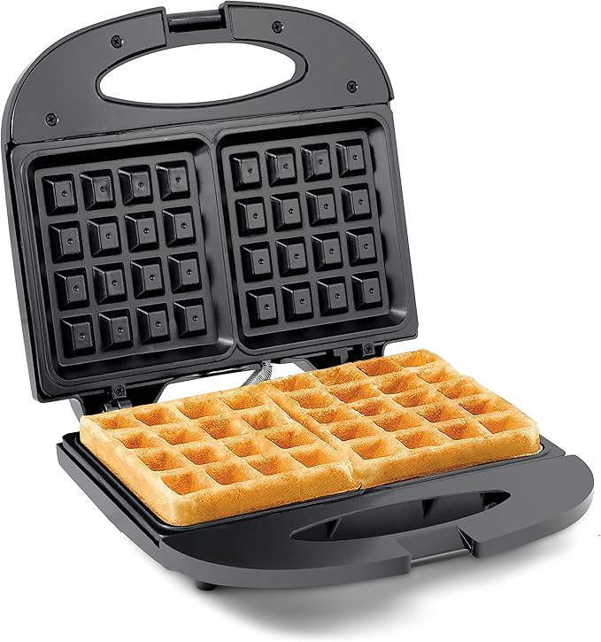 Elite Gourmet Maxi-Matic Electric Nonstick Belgian Waffle Iron Snack Maker Machine, Breakfast, Sandwiches, Compact & Portable, 2 Slice, Black
