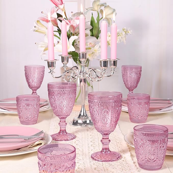 abrwyy 4Pcs Pink Glassware, Drinking Beverage Glass Cup, Vintage Drinking Glasses, Colored Glassware Set for Party Wedding Home Office Gift