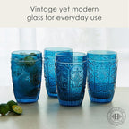 Fitz & Floyd Fitz and Floyd Trestle Highball Tumbler Cups, Set of 4, Blue