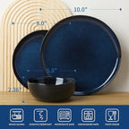 Pokini 24 Piece Ceramic Dinnerware Sets for 8, Starry Blue Reactive Glaze | Unique Coastal Edge for Holiday Gatherings, Thanksgiving, Dinner Parties | Microwave & Dishwasher Safe Stoneware Dish Set