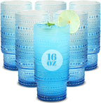 Large Capacity 16 oz Hobnail Drinking Glasses Set of 6,Vintage Glassware Drinking Glasses, Gradual Blue Water Glasses Tumbler, Cups for Kitchen, Juice, Beer, Cocktail, Whiskey