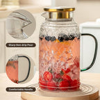 Buaic Glass Pitcher with Lid, 68 oz/2 Liter Vintage Water Pitcher, Clear Borosilicate Glass Water Carafe for Cold Brew, Coffee, Lemonade, Iced Tea, Juice, Beverage, Heat Resistant Water Glass Jug