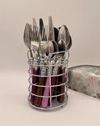 The Original Brink House Gala Mix & Match Stainless Steel Cutlery Set with High-Sheen Baroque Handles / 16 pieces with Metal Stand, Lifestyle utensils set for home, first apartment, dorm, dinner party