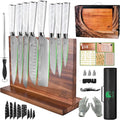 FULLHI 15pcs Japanese Knife Set with Magnetic Knife Block Holder, Stainless Steel Blades, White Resin Ergonomic Handles for Professional and Home Cooking