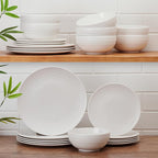 Pfaltzgraff Josephine 24-Piece Dinnerware Set, Porcelain Dish Set with Embossed Basket Weave Design, Service for 8, White Plates and Bowls Sets, Microwave and Dishwasher Safe