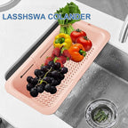 LASSHSWA Collapsible Colander for Kitchen, Over the Sink Strainer Basket for Kitchen, Fruit Pasta Food Strainer Expandable Plastic Colander BPA Free (Orange Pink)