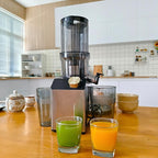 Cold Press Juicer, Wide Feed Chute Juicer Machines, Stainless Steel Slow Masticating Juicers Easy to Clean, Vegetables & Fruits Juice Extractor, High Juice Yield, Brass Color Knob